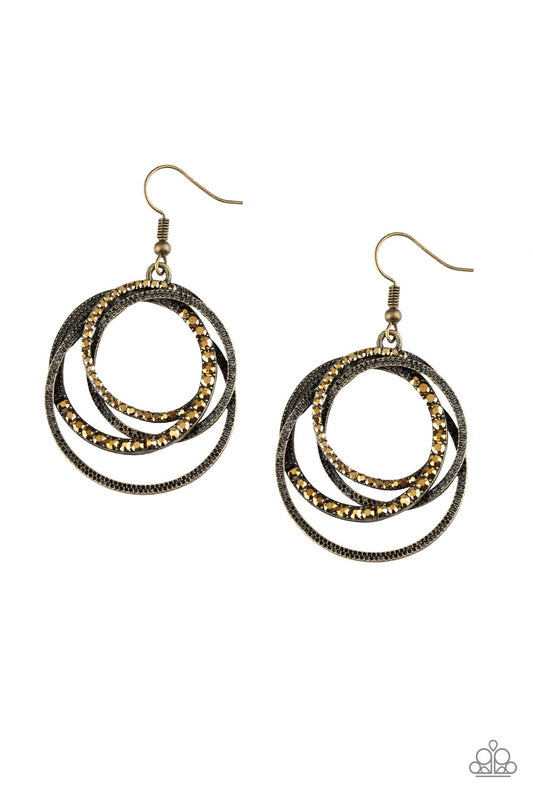 Elegantly Entangled - Brass Paparazzi Earrings