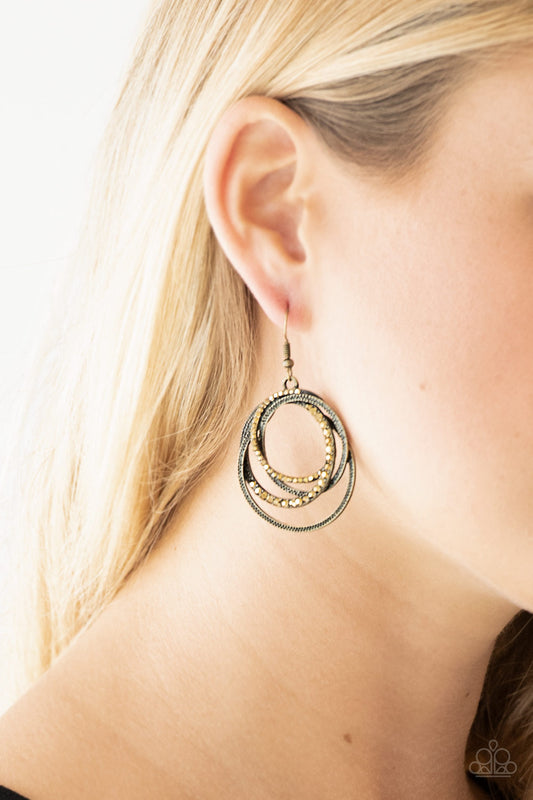 Elegantly Entangled - Brass Paparazzi Earrings